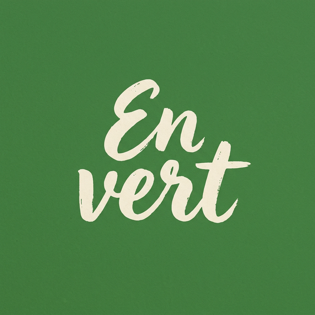 Text 'En vert' in cream letters on solid green background