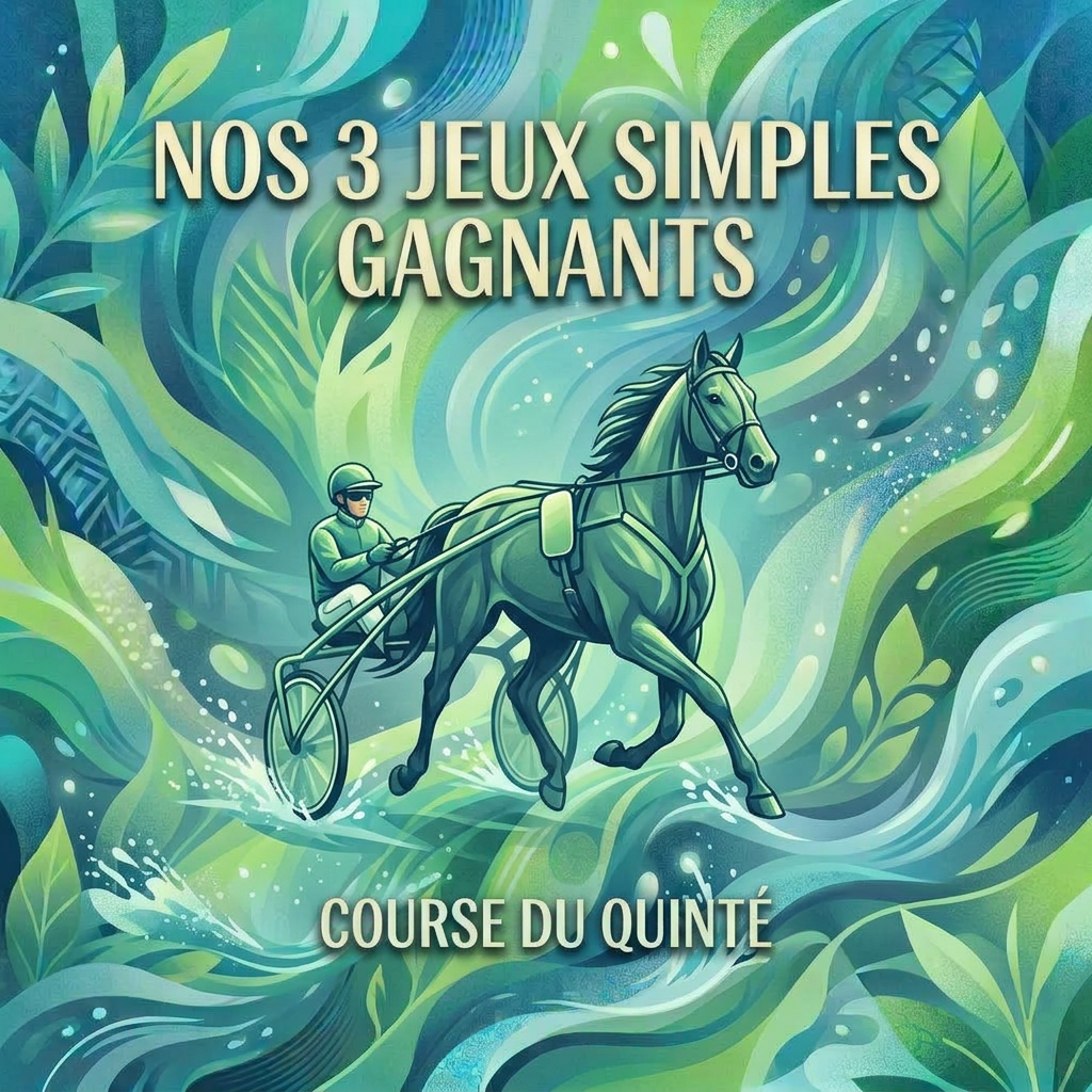 Abstract flowing blue and green waves with forest leaves and text in French about nature and serenity