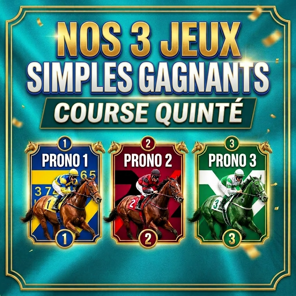 Three winning horse race bets labeled Prono 1, Prono 2, and Prono 3 with jockeys on horses numbered 1, 2, and 3.
